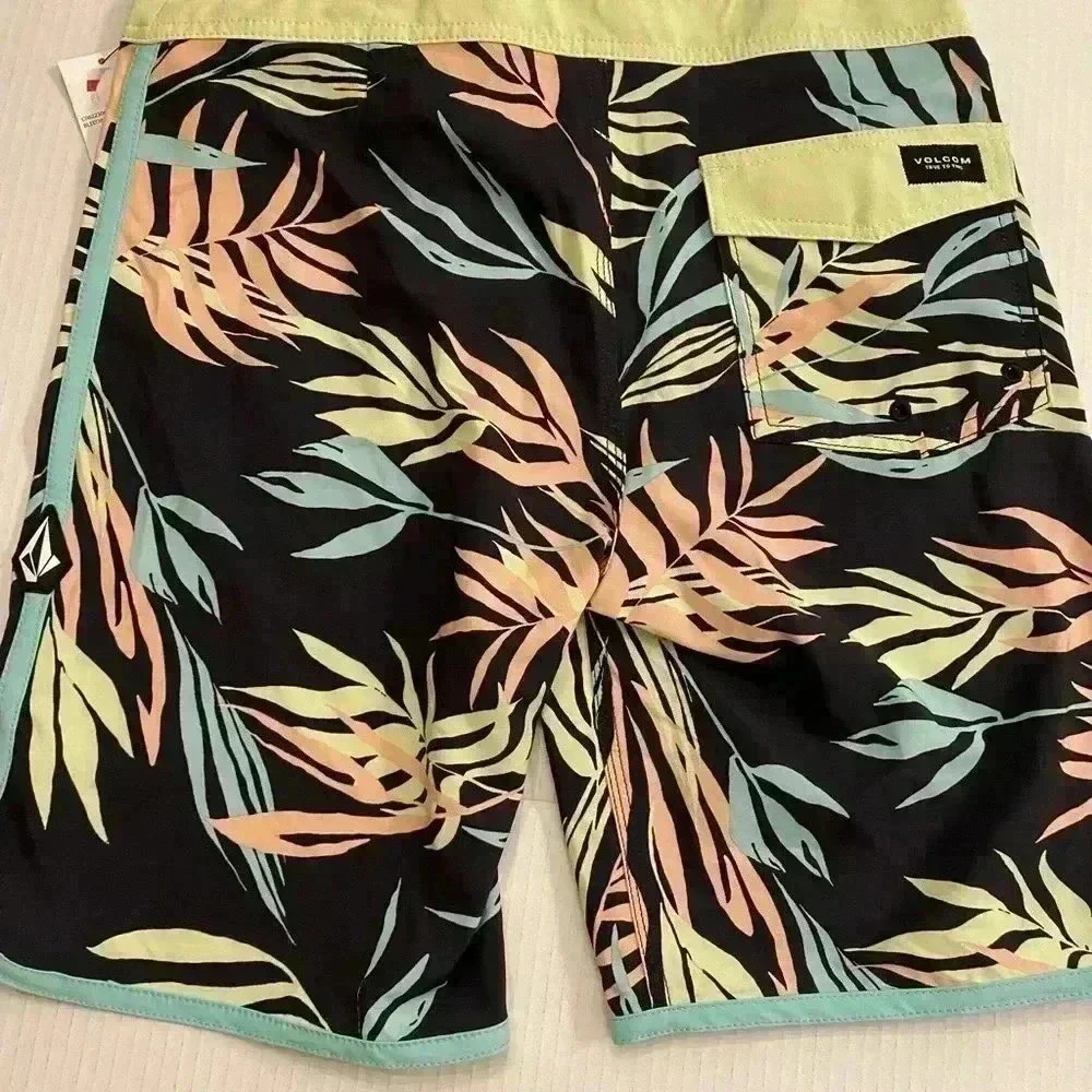 Volcom Boys Board Shorts Print Tie Waist Tropical NEW Black Blue 29